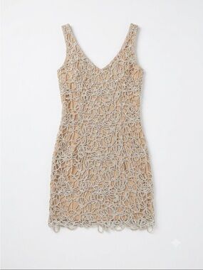 Windsor Nude Mini Dress with Silver Crochet Overlay